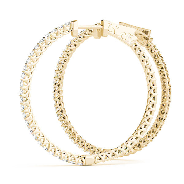 Yellow gold Round Diamond Pave Hoop Earrings with Prong Setting 2