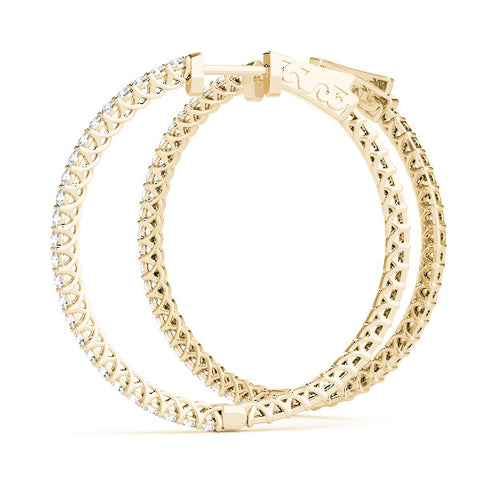 Yellow gold Round Diamond Pave Hoop Earrings with Prong Setting 2