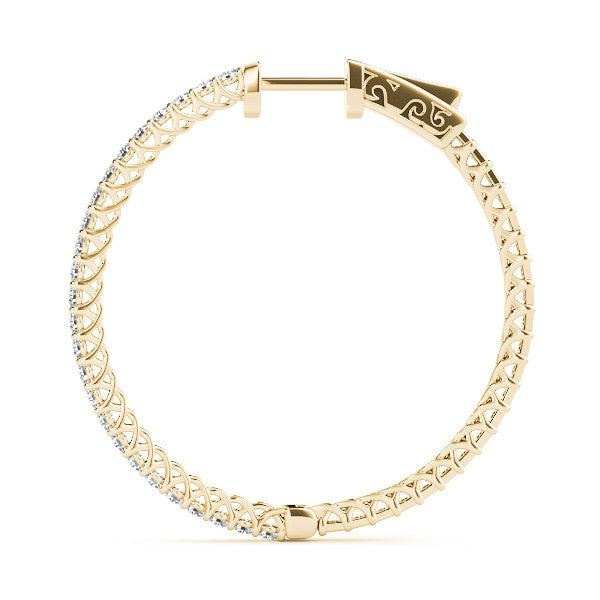 Yellow gold Round Diamond Pave Hoop Earrings with Prong Setting 3