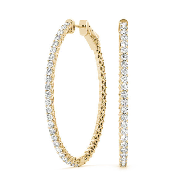 Yellow gold Round Cut Pave Diamond Hoop Earrings with Prong Setting 1