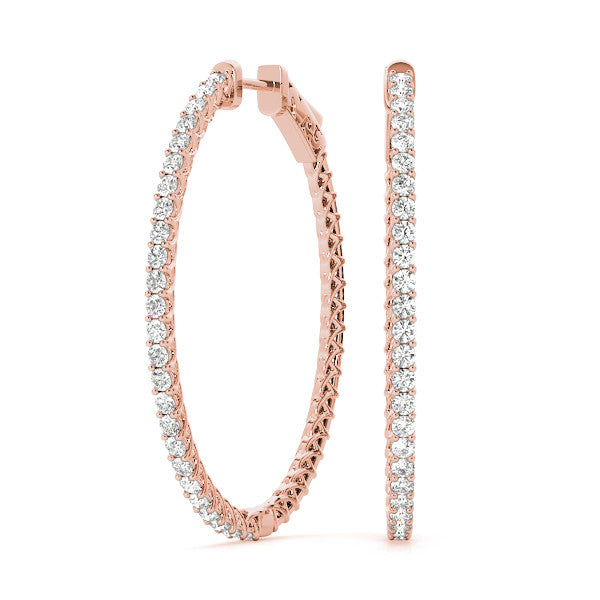 Rose gold Round Cut Pave Diamond Hoop Earrings with Prong Setting 1