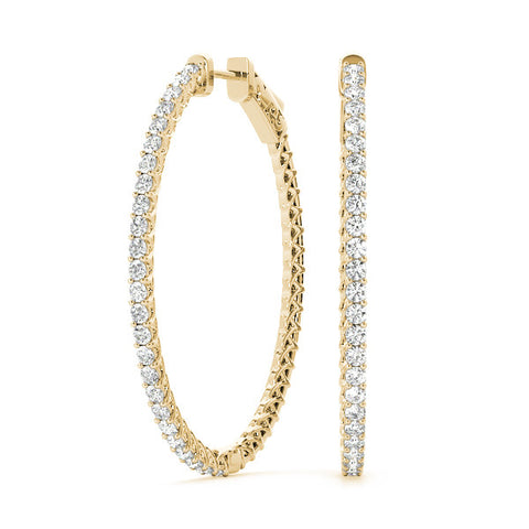 Yellow gold Round Cut Pave Diamond Hoop Earrings with Prong Setting 1