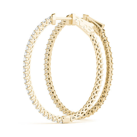 Yellow gold Round Cut Pave Diamond Hoop Earrings with Prong Setting 2