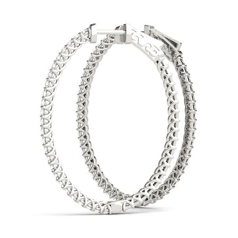 White gold Round Cut Pave Diamond Hoop Earrings with Prong Setting 2
