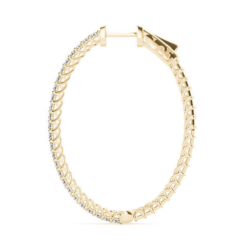 Yellow gold Round Cut Pave Diamond Hoop Earrings with Prong Setting 3