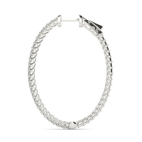 White gold Round Cut Pave Diamond Hoop Earrings with Prong Setting 3