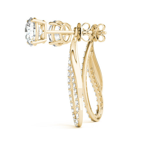 Yellow gold Round Cut Prong Set Diamond Infinity Drop Earrings