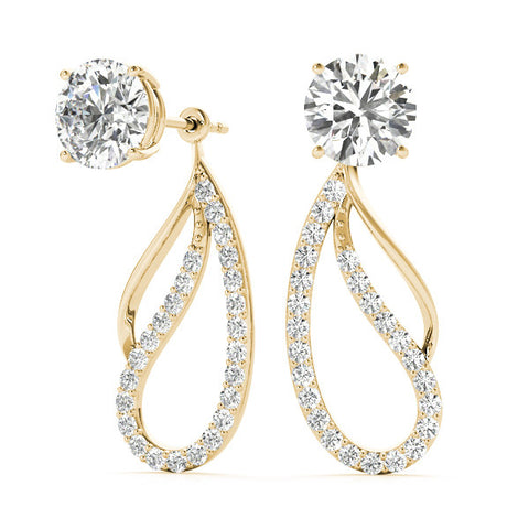 Yellow gold Round Cut Prong Set Diamond Infinity Drop Earrings