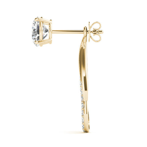 Yellow gold Round Cut Prong Set Diamond Infinity Drop Earrings