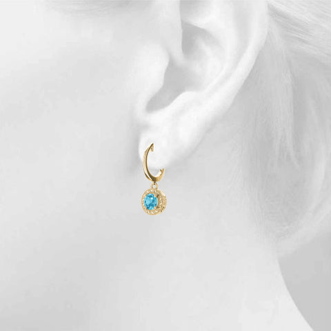 Yellow gold Round Cut Milgrain Bezel Set Leverback Earrings