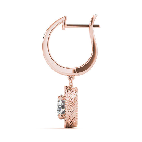 Rose gold Round Cut Milgrain Bezel Set Leverback Earrings