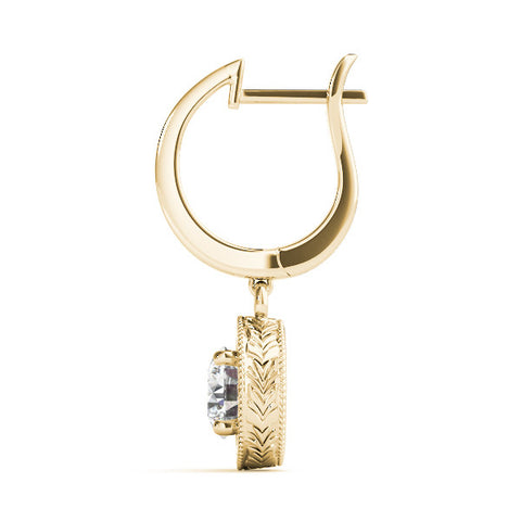 Yellow gold Round Cut Milgrain Bezel Set Leverback Earrings