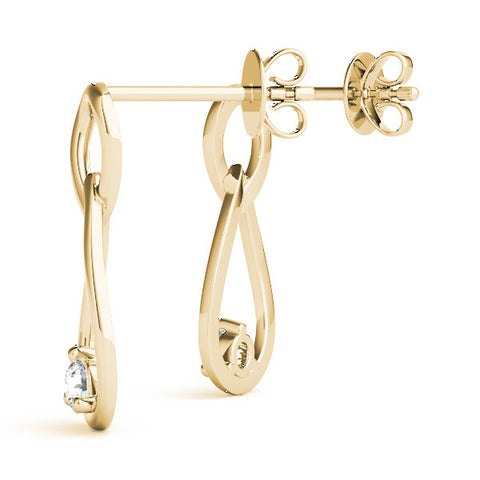 Yellow gold Round Diamond Teardrop Earrings with Bezel Setting and Loop Band