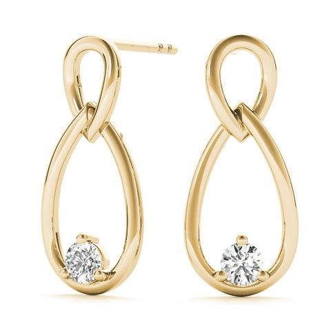 Yellow gold Round Diamond Teardrop Earrings with Bezel Setting and Loop Band