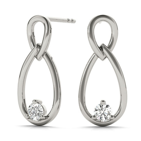 White gold Round Diamond Teardrop Earrings with Bezel Setting and Loop Band