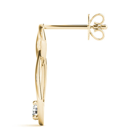Yellow gold Round Diamond Teardrop Earrings with Bezel Setting and Loop Band