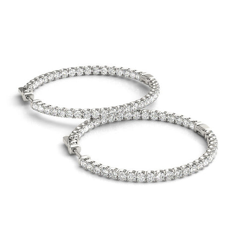 White gold Round Cut Diamond Pave Hoop Earrings with Shared Prong Setting