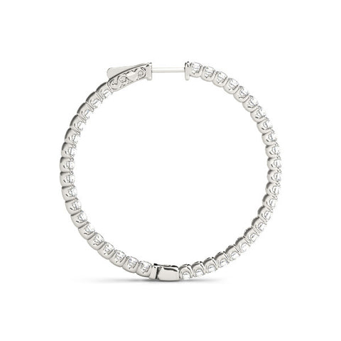 White gold Round Cut Diamond Pave Hoop Earrings with Shared Prong Setting