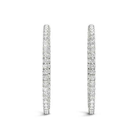White gold Round Cut Diamond Pave Hoop Earrings with Shared Prong Setting