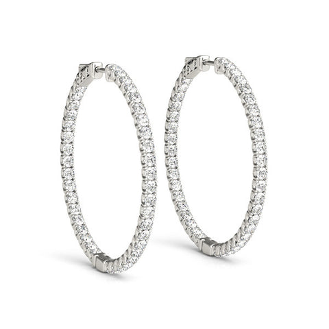 White gold Round Cut Diamond Pave Hoop Earrings with Shared Prong Setting