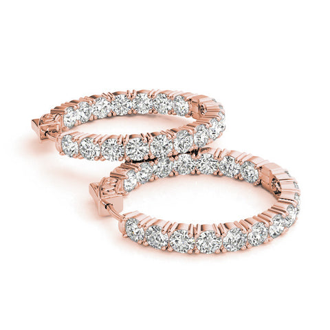 Rose gold Round Cut Diamond Inside-Out Hoop Earrings with Shared Prong Setting