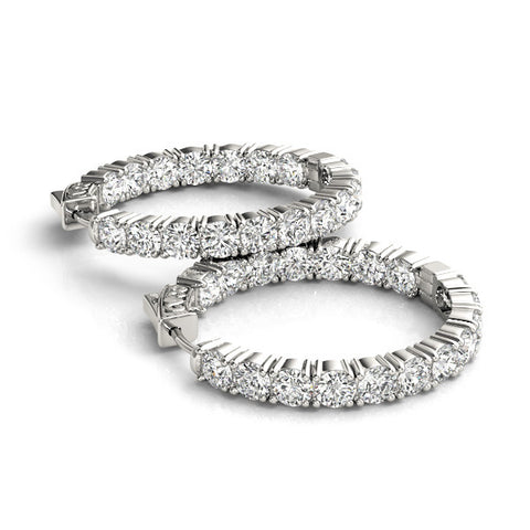 White gold Round Cut Diamond Inside-Out Hoop Earrings with Shared Prong Setting