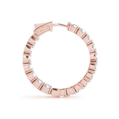 Rose gold Round Cut Diamond Inside-Out Hoop Earrings with Shared Prong Setting