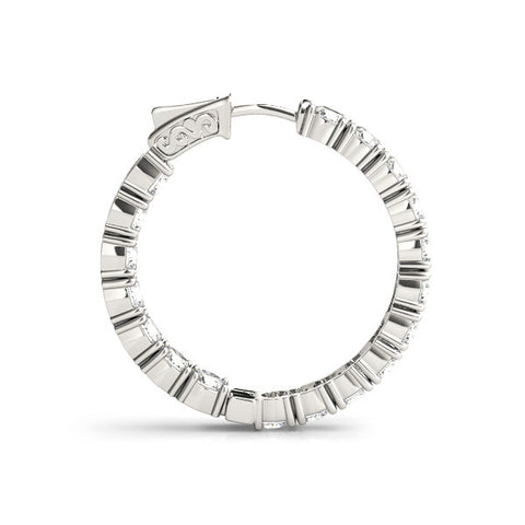 White gold Round Cut Diamond Inside-Out Hoop Earrings with Shared Prong Setting