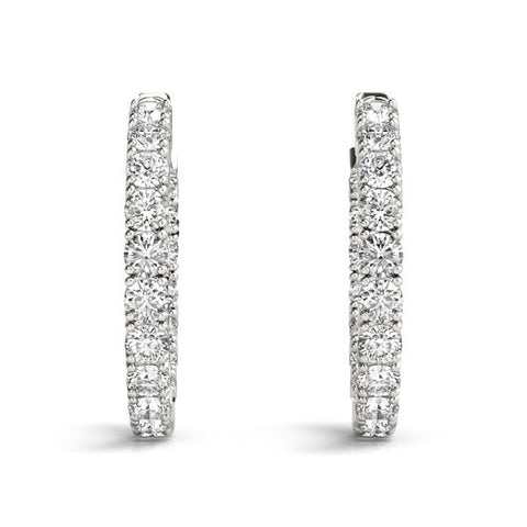 White gold Round Cut Diamond Inside-Out Hoop Earrings with Shared Prong Setting
