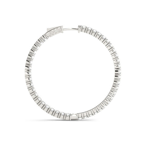 White gold Round Diamond Eternity Hoop Earrings with Pavé Setting and Shared Prong