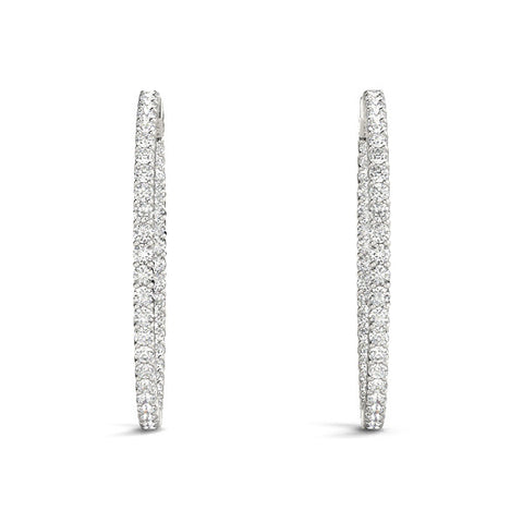 White gold Round Diamond Eternity Hoop Earrings with Pavé Setting and Shared Prong