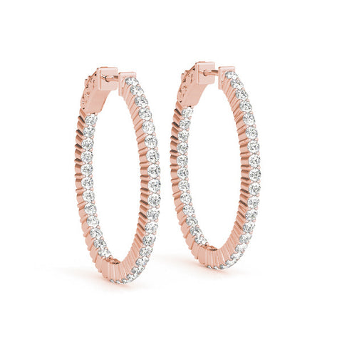 Rose gold Round Cut Diamond Hoop Earrings with Channel Setting and Four-Prong Setting