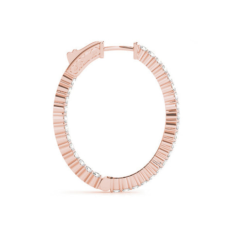 Rose gold Round Cut Diamond Hoop Earrings with Channel Setting and Four-Prong Setting