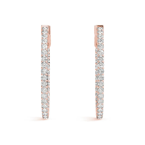 Rose gold Round Cut Diamond Hoop Earrings with Channel Setting and Four-Prong Setting