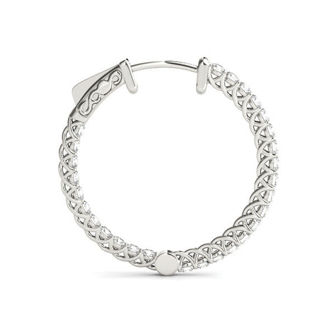White gold Round Cut Pavé Diamond Hoop Earrings with Four-Prong Setting