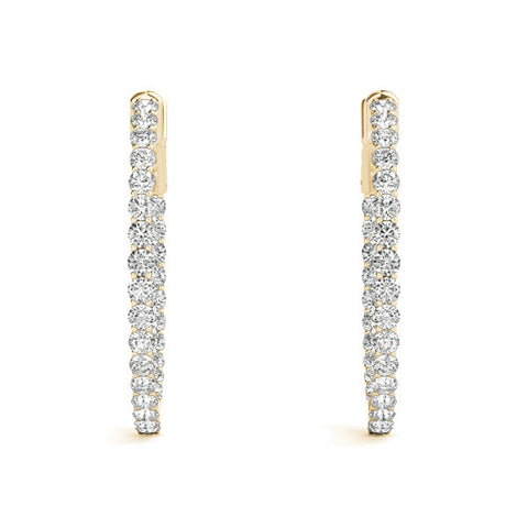 Yellow gold Round Cut Pavé Diamond Hoop Earrings with Four-Prong Setting