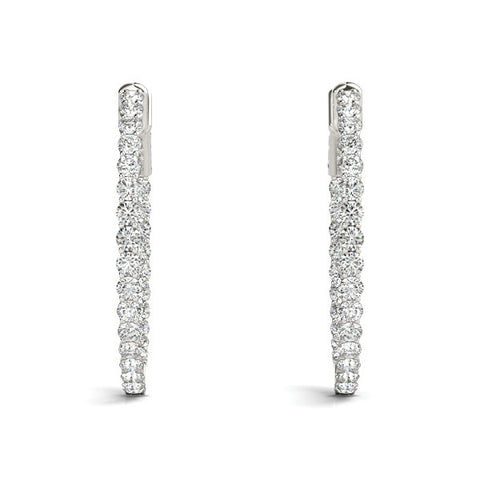 White gold Round Cut Pavé Diamond Hoop Earrings with Four-Prong Setting