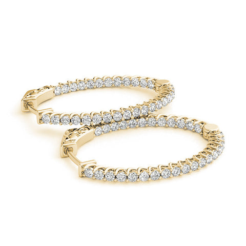 Yellow gold Round Cut Diamond Inside-Out Hoop Earrings in White Gold with Prong Setting