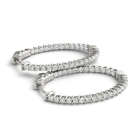 White gold Round Cut Diamond Inside-Out Hoop Earrings in White Gold with Prong Setting