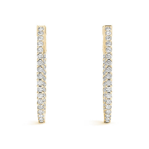 Yellow gold Round Cut Diamond Inside-Out Hoop Earrings in White Gold with Prong Setting