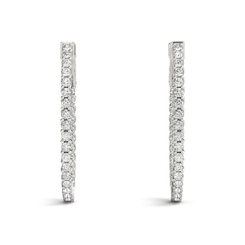 White gold Round Cut Diamond Inside-Out Hoop Earrings in White Gold with Prong Setting