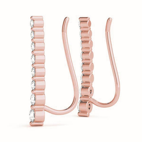Rose gold Round Diamond Climber Earrings with Prong Setting on Curved Band
