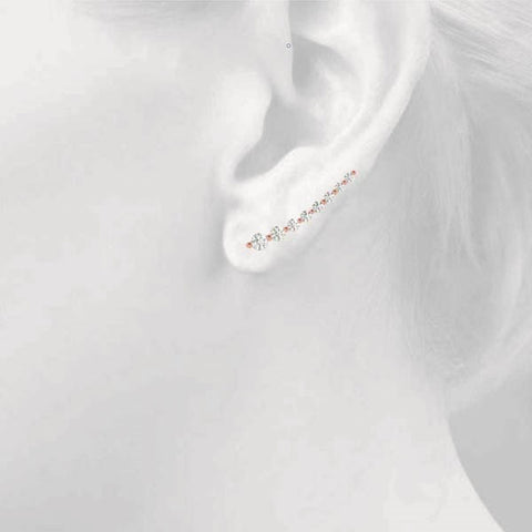 Rose gold Round Diamond Climber Earrings with Prong Setting on Curved Band