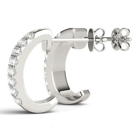 White gold Pavé Round Diamond Hoop Earrings with Four-Prong Setting