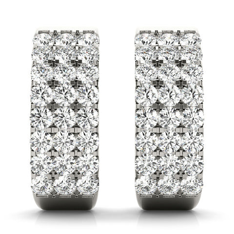 White gold Pavé Round Diamond Hoop Earrings with Four-Prong Setting