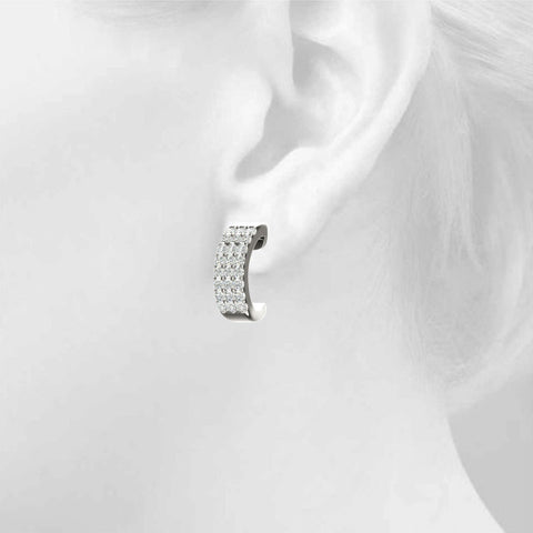 White gold Pavé Round Diamond Hoop Earrings with Four-Prong Setting