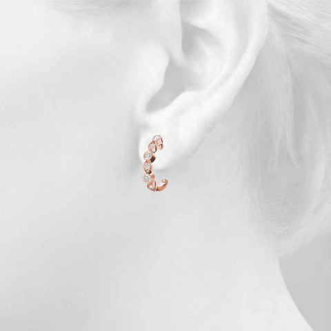Rose gold Bezel-Set Round and Marquise Diamond Hoop Earrings