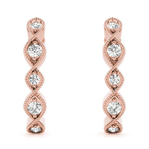 Rose gold Milgrain Marquise Diamond Hoop Earrings with Bezel Setting