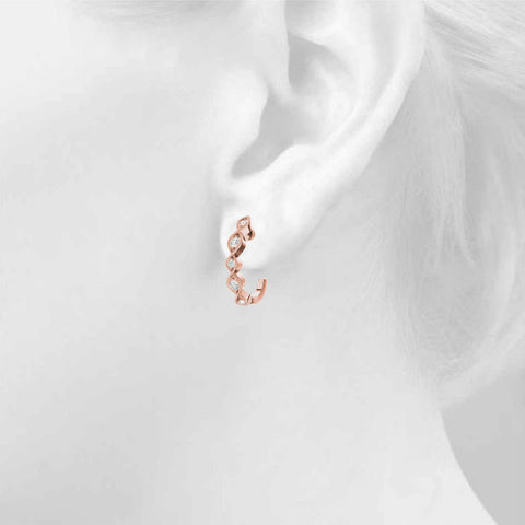 Rose gold Milgrain Marquise Diamond Hoop Earrings with Bezel Setting