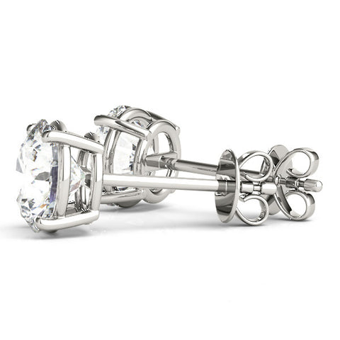 White gold Round Brilliant Diamond Stud Earrings with Four-Prong Basket Setting in White Gold